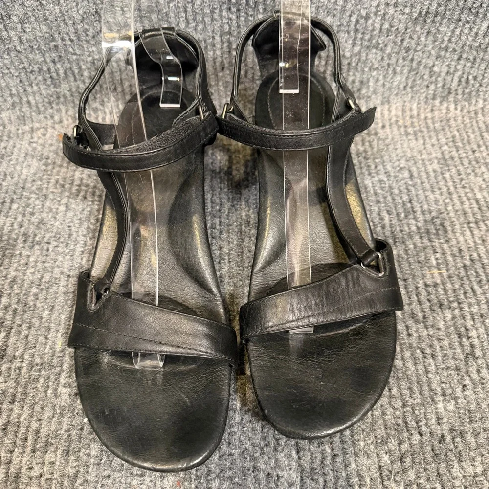 Teva Capri Leather Wedge Sandals Women US 11 EU 42 Black Comfort Travel Walking